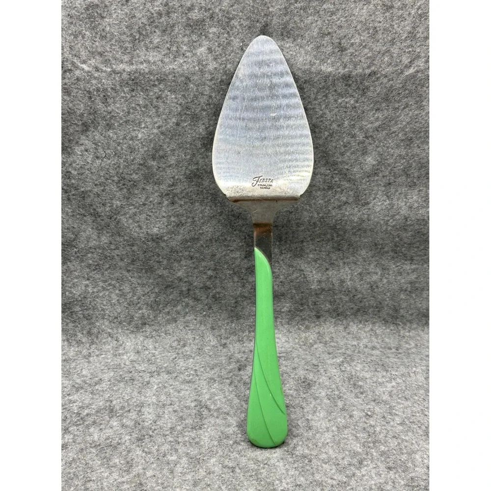 Fiesta Stainless Steel Pie Cake Server Green Swirl Handle Dancing Lady Etched